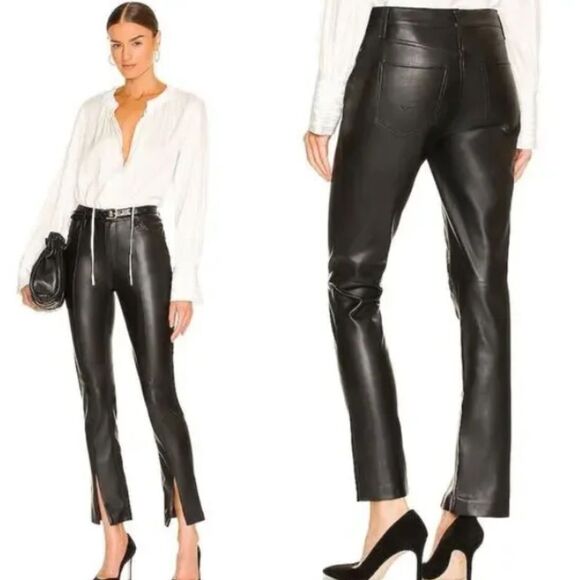 HUDSON Barbara Faux Leather High Waist Straight Ankle in Black Beauty size 30 - Picture 1 of 15